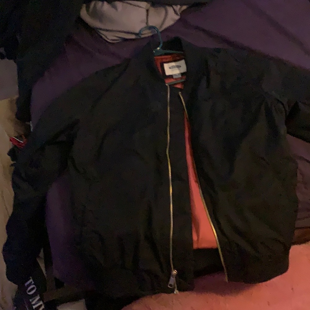 black and orange bomber jacket from old navy